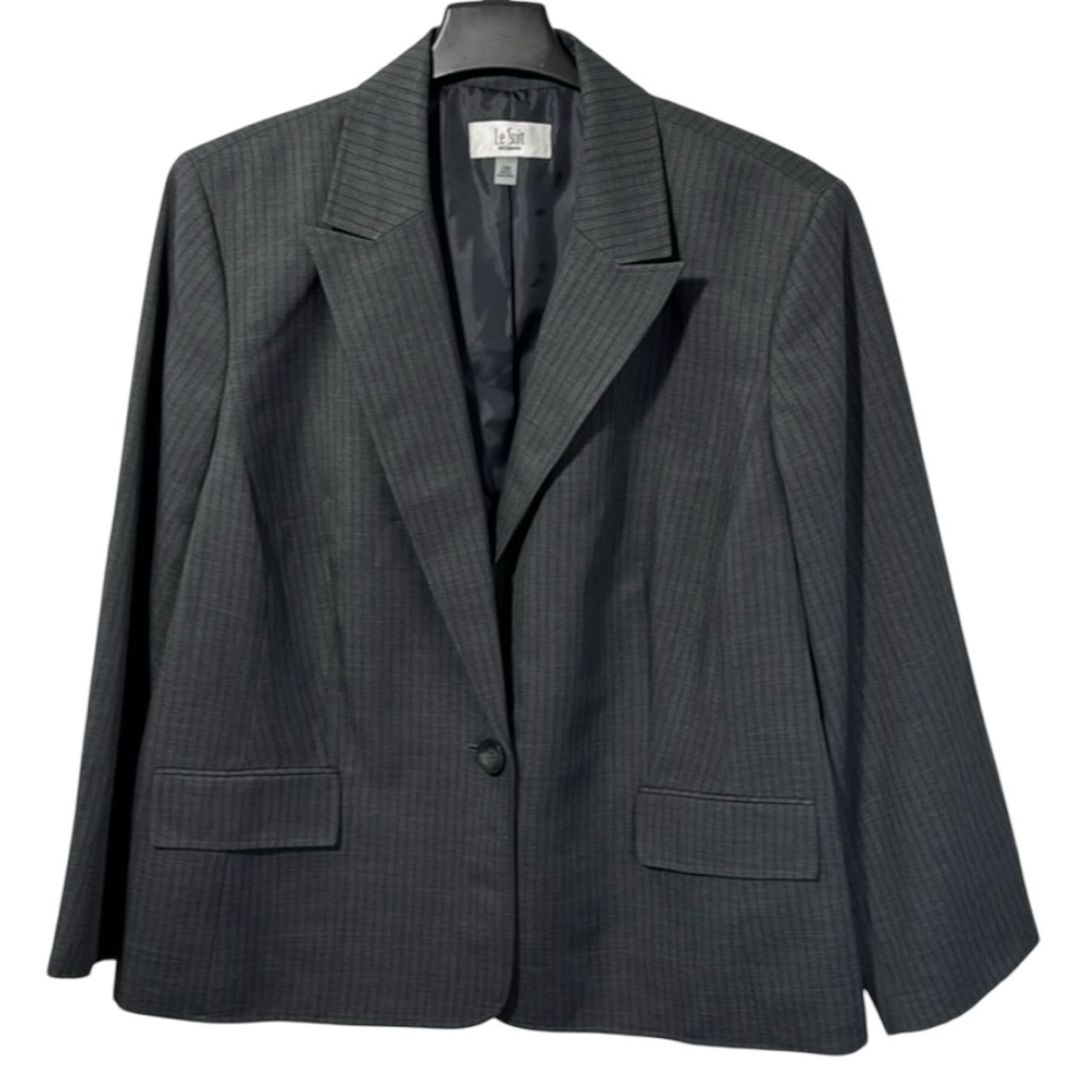 Le‎ Suit Jacket Gray Striped Button Front Notched Sleeve in Size 24W  NWT